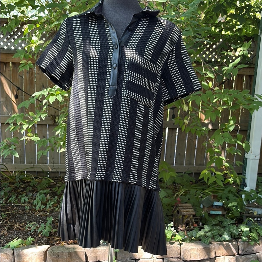 Zara Black and White Mini Dress with Vegan Leather Pleated Skirt​